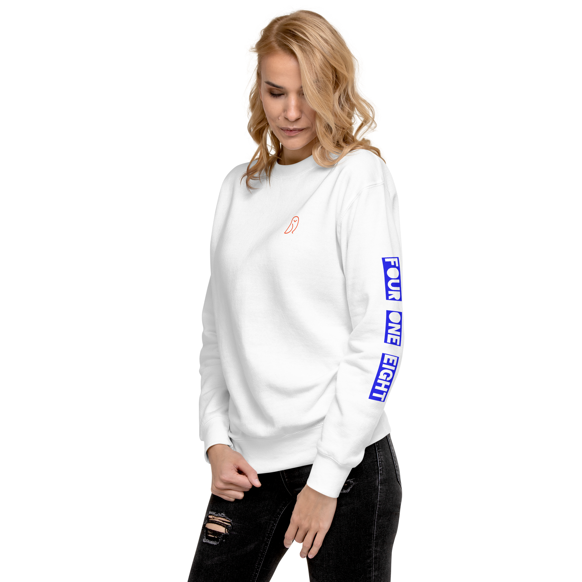 418 Bloc Blue Sleave Sweater White